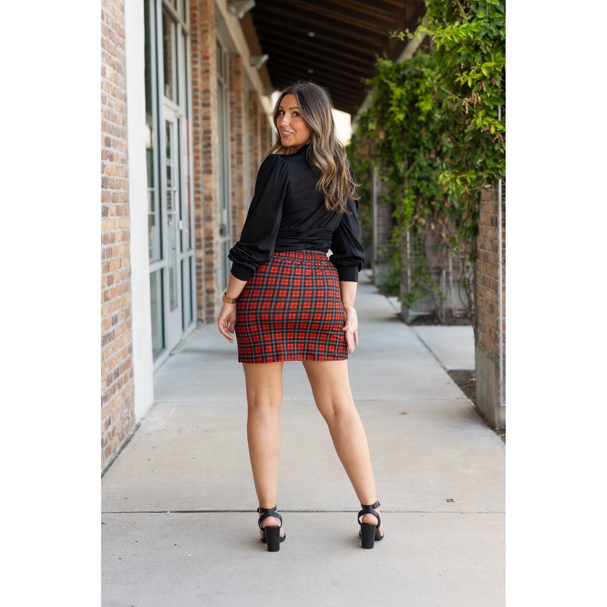 Ready to Ship  | The Helena  - Red Plaid Jogger Skirt